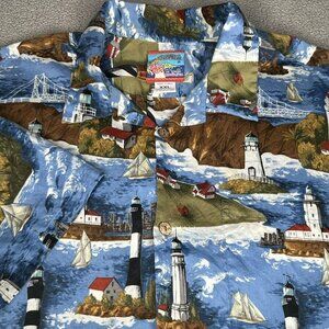 Joe Kealohas Shirt Men 2XL Lighthouse Nautical Hawaiian Cotton Made Hawaii Aloha